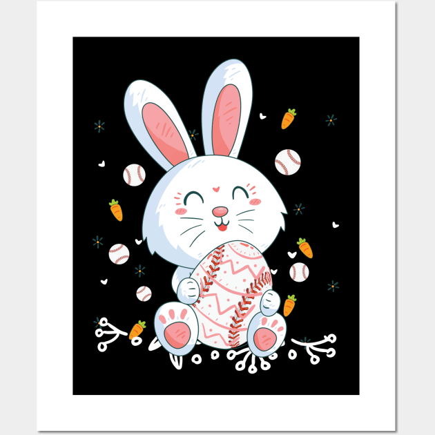 Cute Rabbit Love Baseball Costume Gift Wall Art by Ohooha